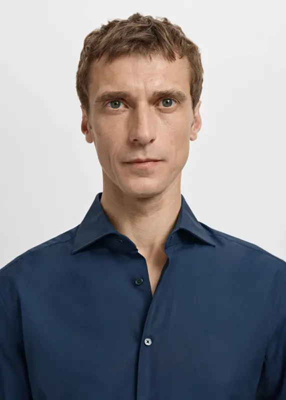 Slim fit pamuklu poplin gömlek - Lacivert - 5