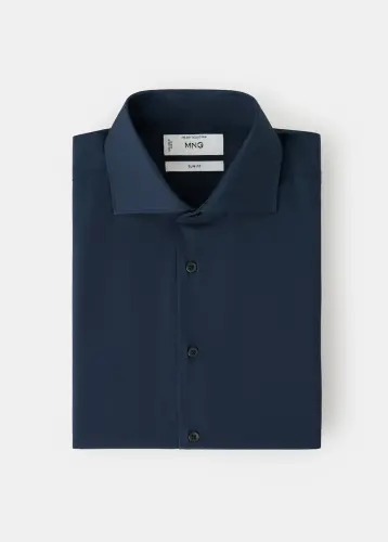 Slim fit pamuklu poplin gömlek - Lacivert - 6