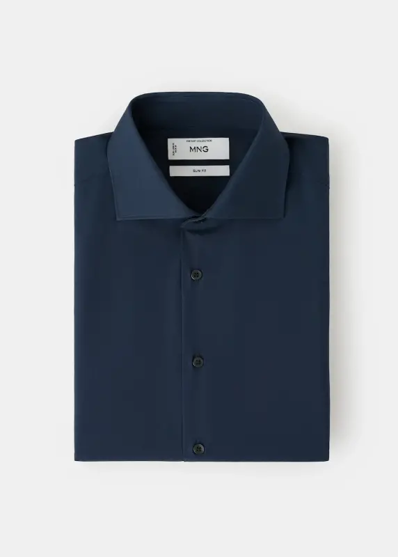 Slim fit pamuklu poplin gömlek - Lacivert - 6