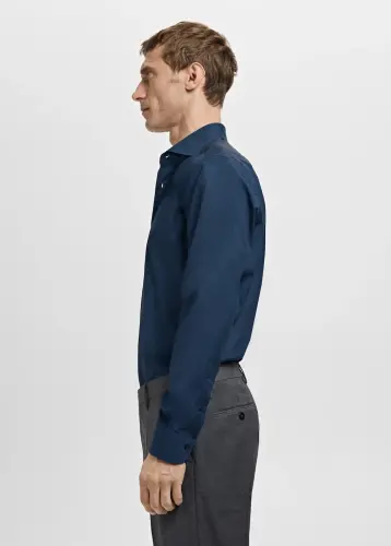 Slim fit pamuklu poplin gömlek - Lacivert - 7