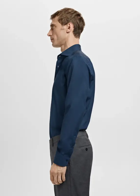 Slim fit pamuklu poplin gömlek - Lacivert - 7