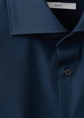 Slim fit pamuklu poplin gömlek - Lacivert - 8