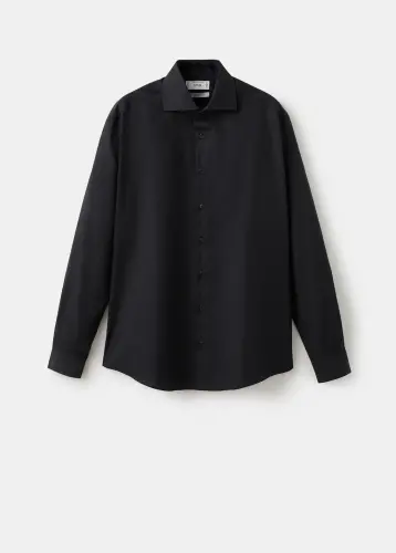 Slim fit pamuklu poplin gömlek - Siyah 