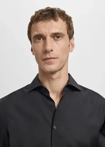 Slim fit pamuklu poplin gömlek - Siyah - 5