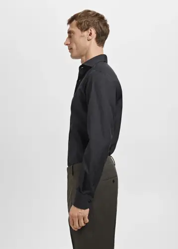 Slim fit pamuklu poplin gömlek - Siyah - 6