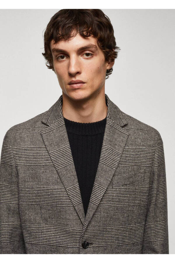 Slim Fit Patterned Wool Blazer Jacket - 8