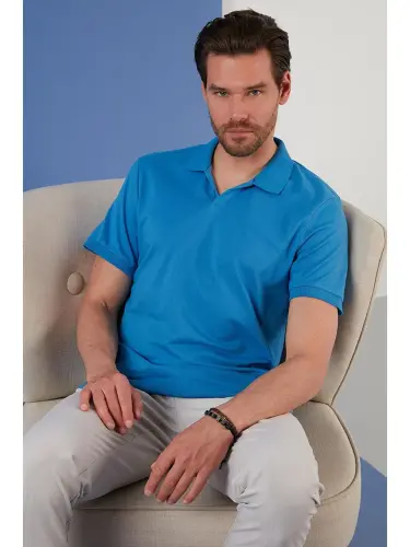 Slim Fit Paxta Polo Ko'ylak 5902141-Ko'k - LC WAIKIKI (1)