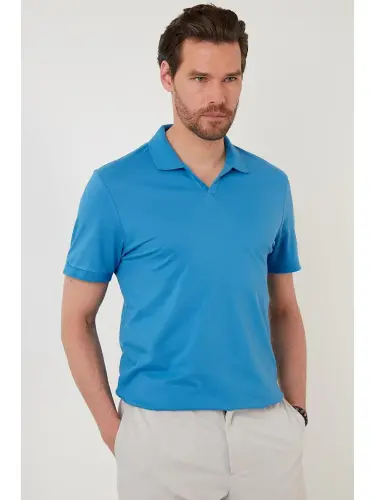 Slim Fit Paxta Polo Ko'ylak 5902141-Ko'k - 4