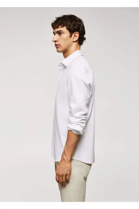 Slim Fit Paxtali Ko'ylak - Oq - 8