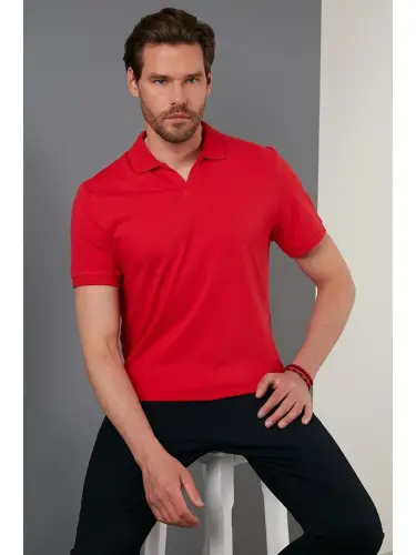 Slim Fit Paxtali Polo Ko'ylak 5902141-Qizil - 1