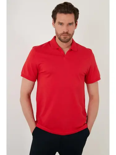 Slim Fit Paxtali Polo Ko'ylak 5902141-Qizil - 6