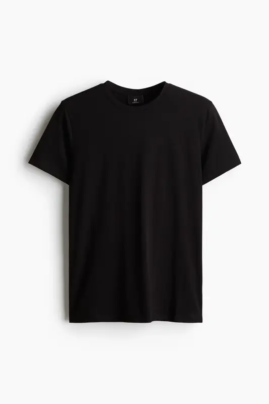 Slim Fit Pima Cotton T-Shirt-Black - 1