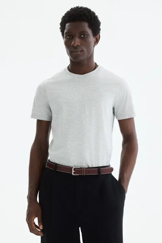 Slim Fit Pima Cotton T-Shirt - Light Heather Grey - H&M