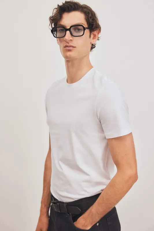 Slim Fit Pima Pamuklu Tişört-Beyaz - 1