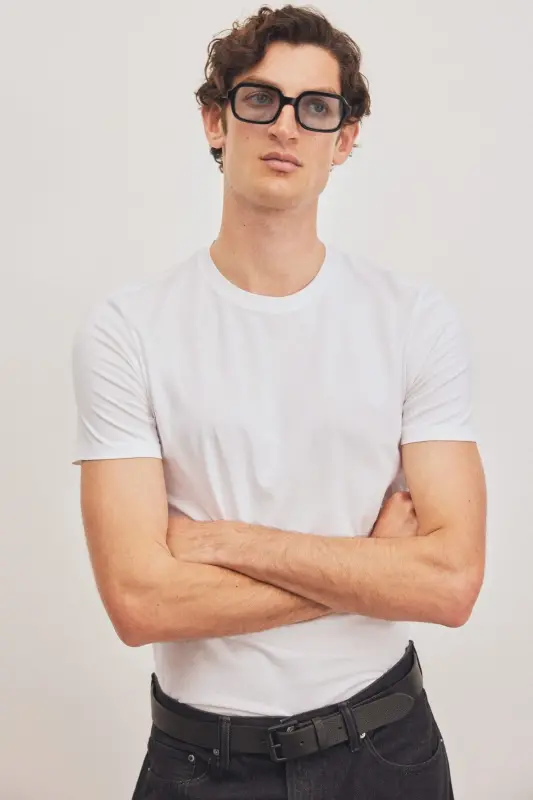 Slim Fit Pima Pamuklu Tişört-Beyaz - 3