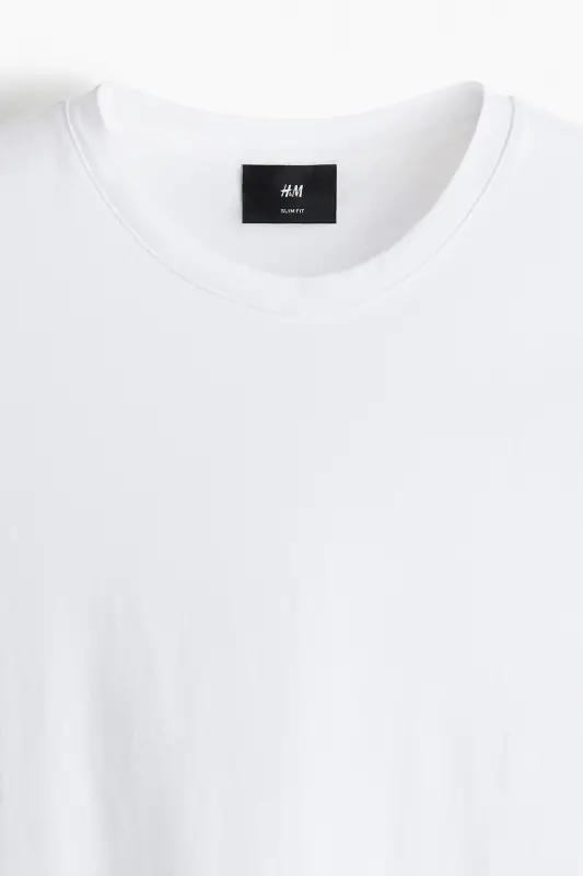 Slim Fit Pima Pamuklu Tişört-Beyaz - 6