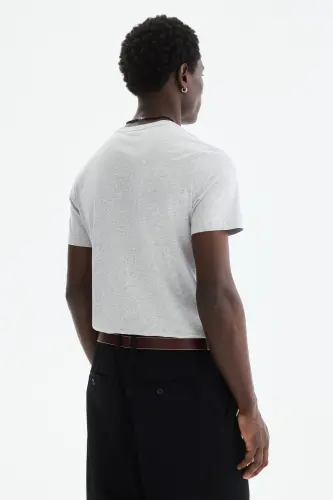 Slim Fit Pima Pamuklu Tişört - Açık gri kırçıllı - 4