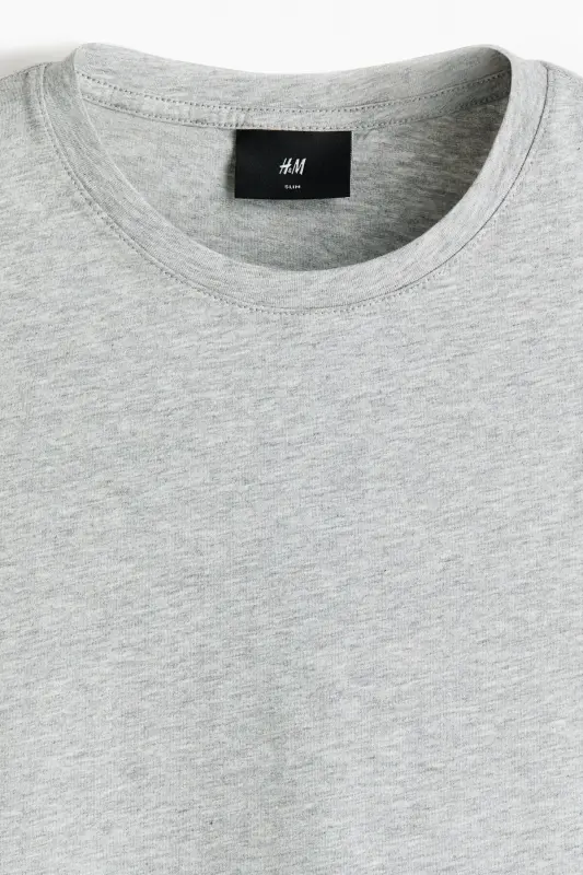 Slim Fit Pima Pamuklu Tişört - Açık gri kırçıllı - 6