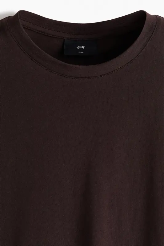 Slim Fit Pima Pamuklu Tişört-Koyu kahverengi - 5
