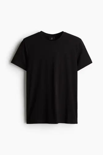 Slim Fit Pima Pamuklu Tişört - Siyah 