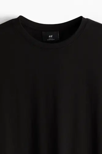 Slim Fit Pima Paxta Futbolka - Qora - H&M (1)