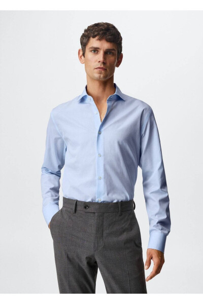 Slim Fit Pinstripe Suit Shirt - MANGO MAN