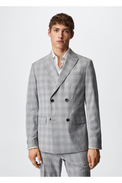 Slim Fit Plaid Blazer Jacket - MANGO MAN