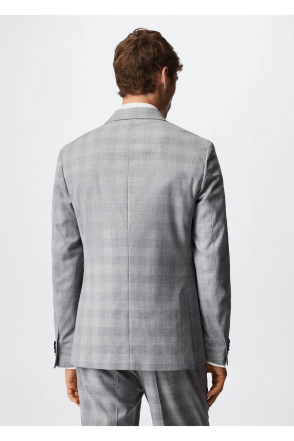 Slim Fit Plaid Blazer Jacket - 4