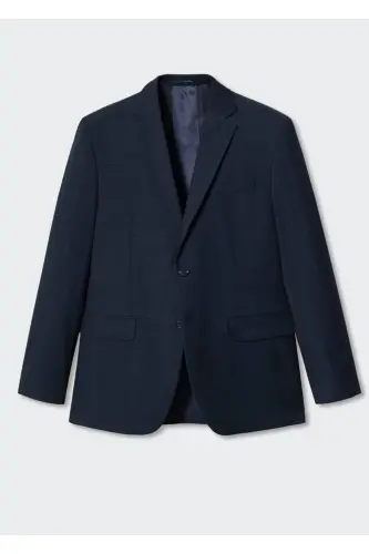Slim Fit Plaid Blazer Jacket-Navy Blue - 3