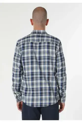 Slim Fit Plaid Blue Men's Long Sleeve Shirt - COLIN’S (1)