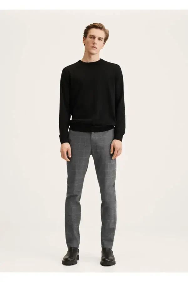 Slim Fit Plaid Cotton Pants - 2