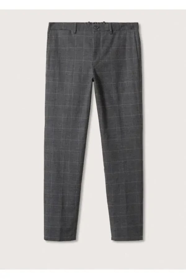 Slim Fit Plaid Cotton Pants - 3