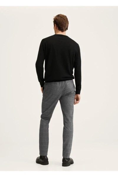 Slim Fit Plaid Cotton Pants - 4