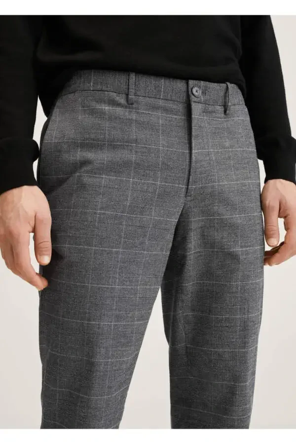 Slim Fit Plaid Cotton Pants - 6
