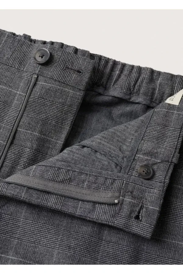 Slim Fit Plaid Cotton Pants - 7