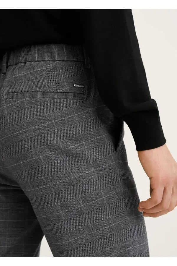 Slim Fit Plaid Cotton Pants - 8