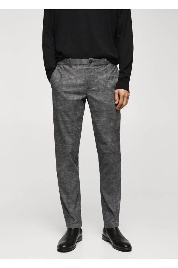 Slim Fit Plaid Cotton Pants - 1