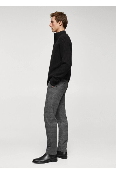 Slim Fit Plaid Cotton Pants - 8