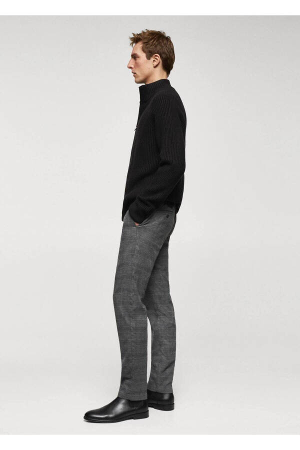 Slim Fit Plaid Cotton Pants - 8
