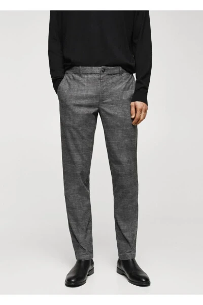 Slim Fit Plaid Cotton Pants - MANGO MAN