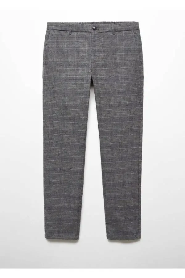 Slim Fit Plaid Cotton Pants - 3