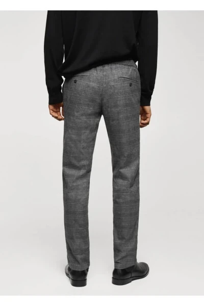 Slim Fit Plaid Cotton Pants - 4