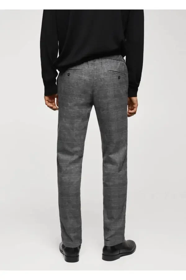 Slim Fit Plaid Cotton Pants - 4