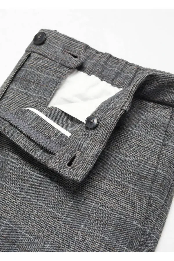 Slim Fit Plaid Cotton Pants - 6