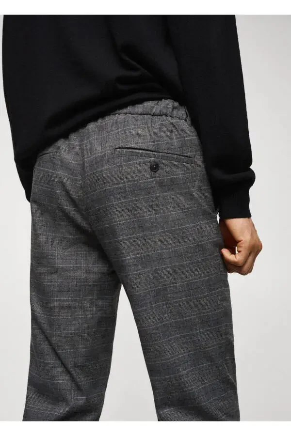 Slim Fit Plaid Cotton Pants - 7