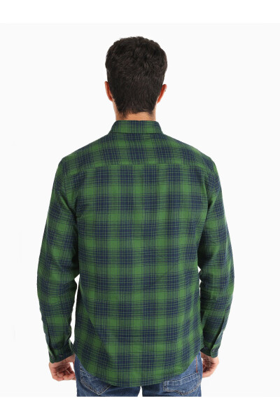 Slim Fit Plaid Green Men's Long Sleeve Shirt - 2