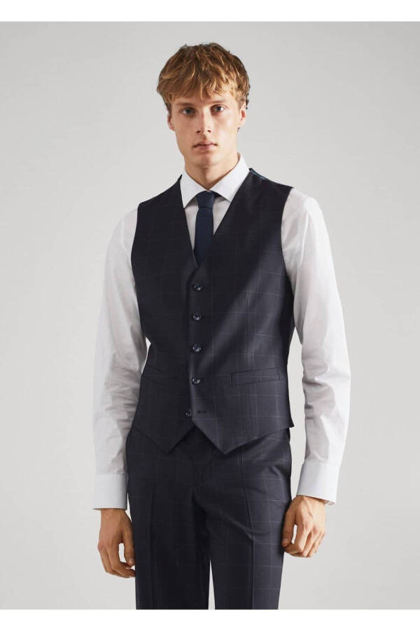 Slim Fit Plaid Suit Vest - 1