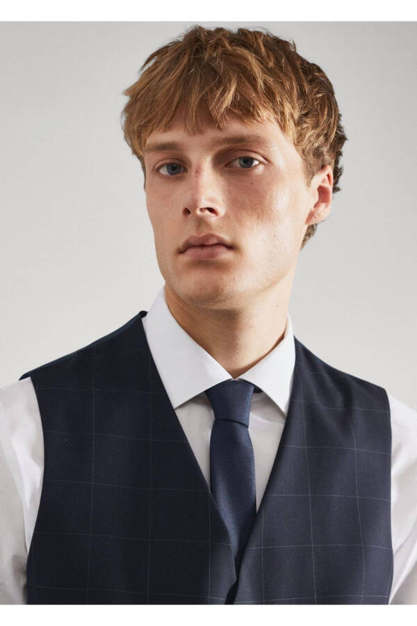 Slim Fit Plaid Suit Vest - 5