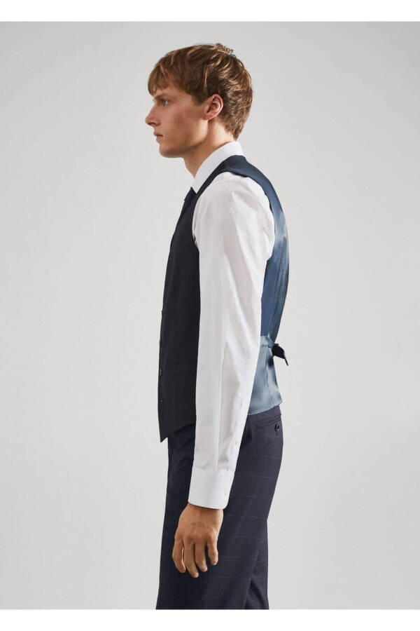 Slim Fit Plaid Suit Vest - 7