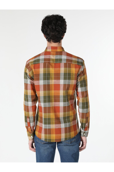 Slim Fit Plaid Yellow Men's Long Sleeve Shirt - 2